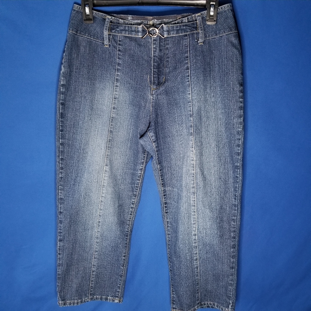 Venezia Women's Fashion Jeans Wide Waistband With Buckle Detail No Pockets